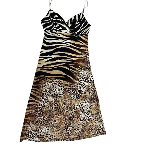 Natori Slip Dress Women Size Small Leopard Animal Print Tiger Surplice Midi - Picture 2 of 11